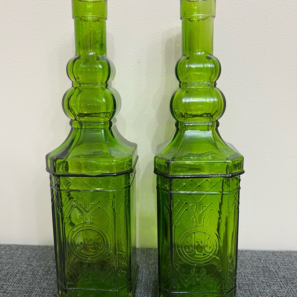 Elegant Green Glass Bottles - Set of 2